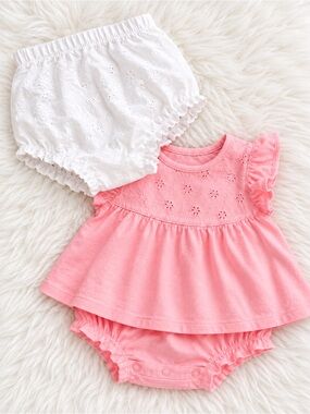 Kids Pink Eyelet Dress with White Bloomers